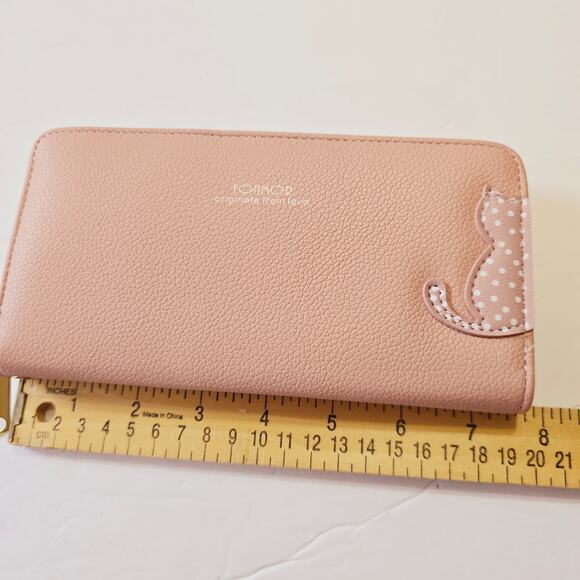 NWOT Fonmor Pink Cat Leather Wallet with Zipper - Picture 5 of 7